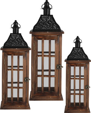 طقم فوانيس رمضان متعدد الخامات السيف غاليري، 3 قطع - اسود بني product image