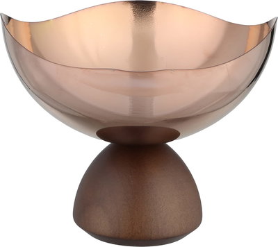 Al Saif Gallery Stainless Steel Serving Stand, 16x16x13 cm, Wooden Base, Round - Brass product image 2