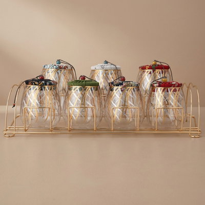 طقم علب بهارات زجاج السيف غاليري، 8 قطع ، غطاء، بستاند ذهبي - ملون product image 1