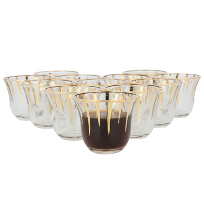 Al Saif Gallery glass tea and coffee set, with golden lines, 50 pieces - transparent product image 3