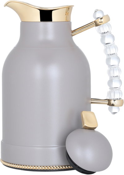 Al Saif Gallery Farida thermos set, 1/0.7 litre, transparent handle, two pieces, thermal glass inner case, steel outer case - Cappuccino product image 3