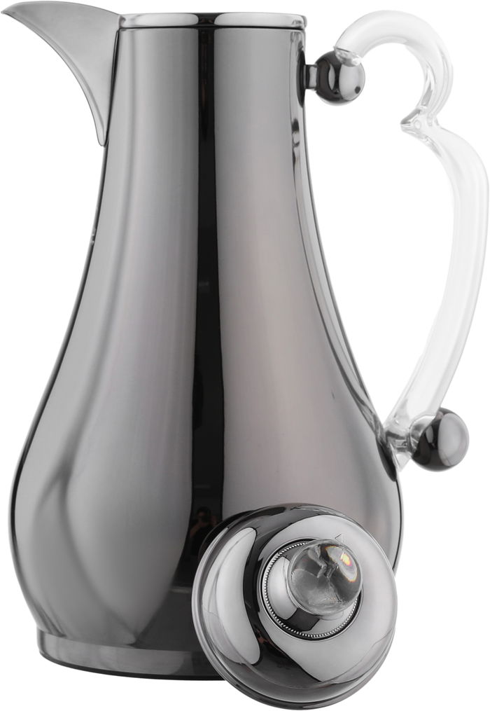 Alsaif Gallery Al-Asalah Thermos Set, 1/1 liter, glass interior, stainless steel exterior, transparent handle, press - glossy black product image 5