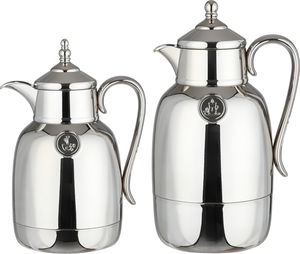 Lalooza Bran Thermos Set, 0.7/1 Liter, Glass Interior, Push-Button Lid - Shiny Silver product image