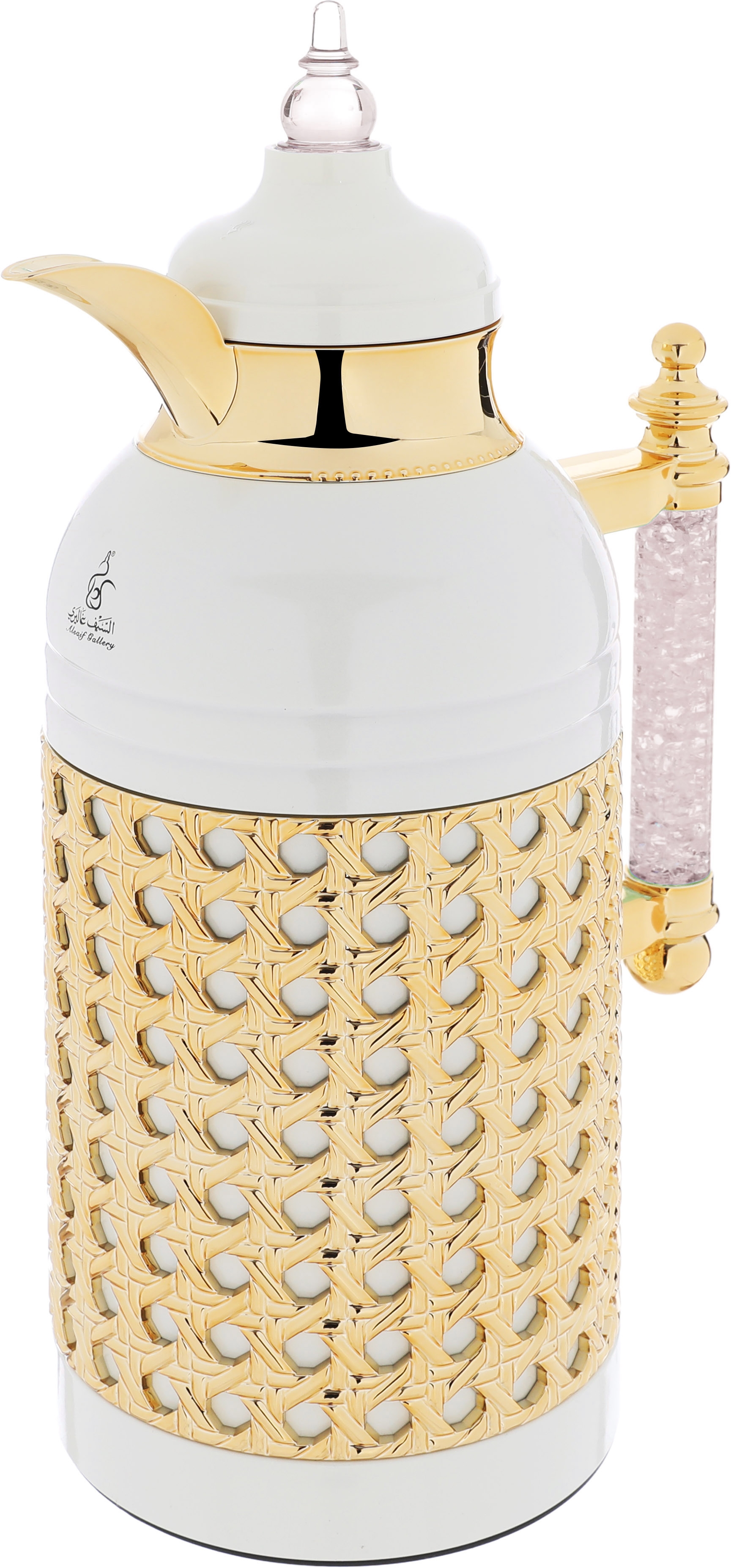 Al Saif Gallery Sarah thermos set, 1 liter, crystal handle, thermal glass inner case, steel outer case - pearl product image 2