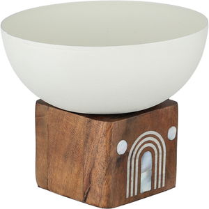 وعاء تقديم ستانلس استيل السيف غاليري، 12x12x10 سم، قاعدة خشب - اوف وايت خشبي product image 2