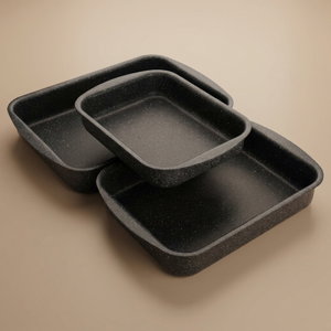 Hascevher Granite Oven Trays Set, 3 Pieces, Turkish, Rectangular - Dark Gray product image