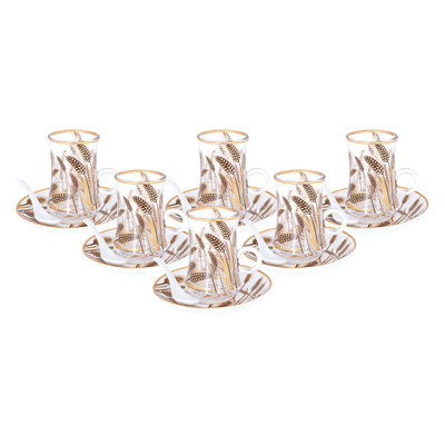 Alsaif Gallery Bialat and coffee cups and saucers serving set, 26 pieces, golden pattern - white product image 2