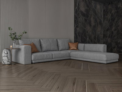 Modern L-shaped Swedish wood sofa, 300 x 300 cm, Chanel fabric - gray product image 4