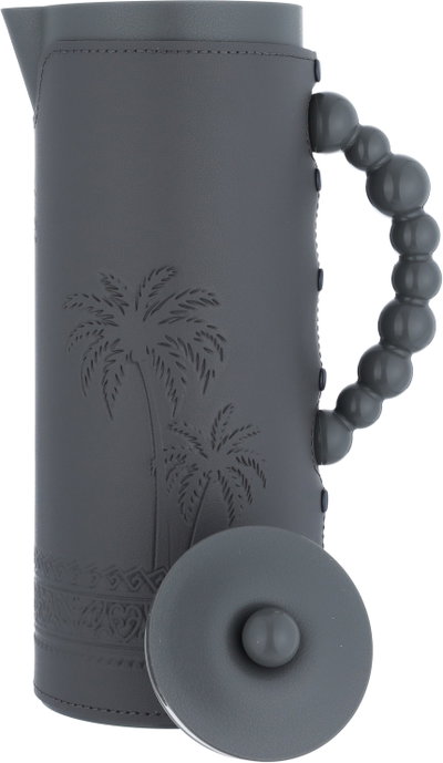 Al Saif Gallery Royal 7T thermos, 1 liter, leather covered, palm pattern, glass inner case, plastic outer case - dark gray product image 5