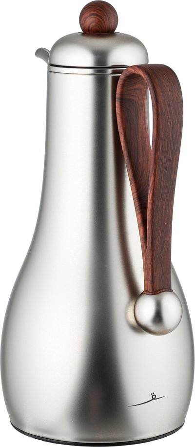 Al Saif Gallery Gheem Thermos Set, 2 Pieces, 1/1 Liter, Glass Inner Container, Wooden Handle - Silver product image 3