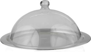 صحن تقديم ستانلس استيل مؤسسة التاج المنزلية، 37.5 سم، دائري، غطاء اكرليك - فضي شفاف product image