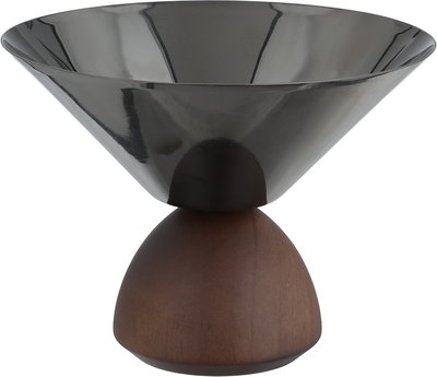 Stainless steel and wood serving stand, Al Saif Gallery, 16x16x12 cm - Glossy black brown product image 1