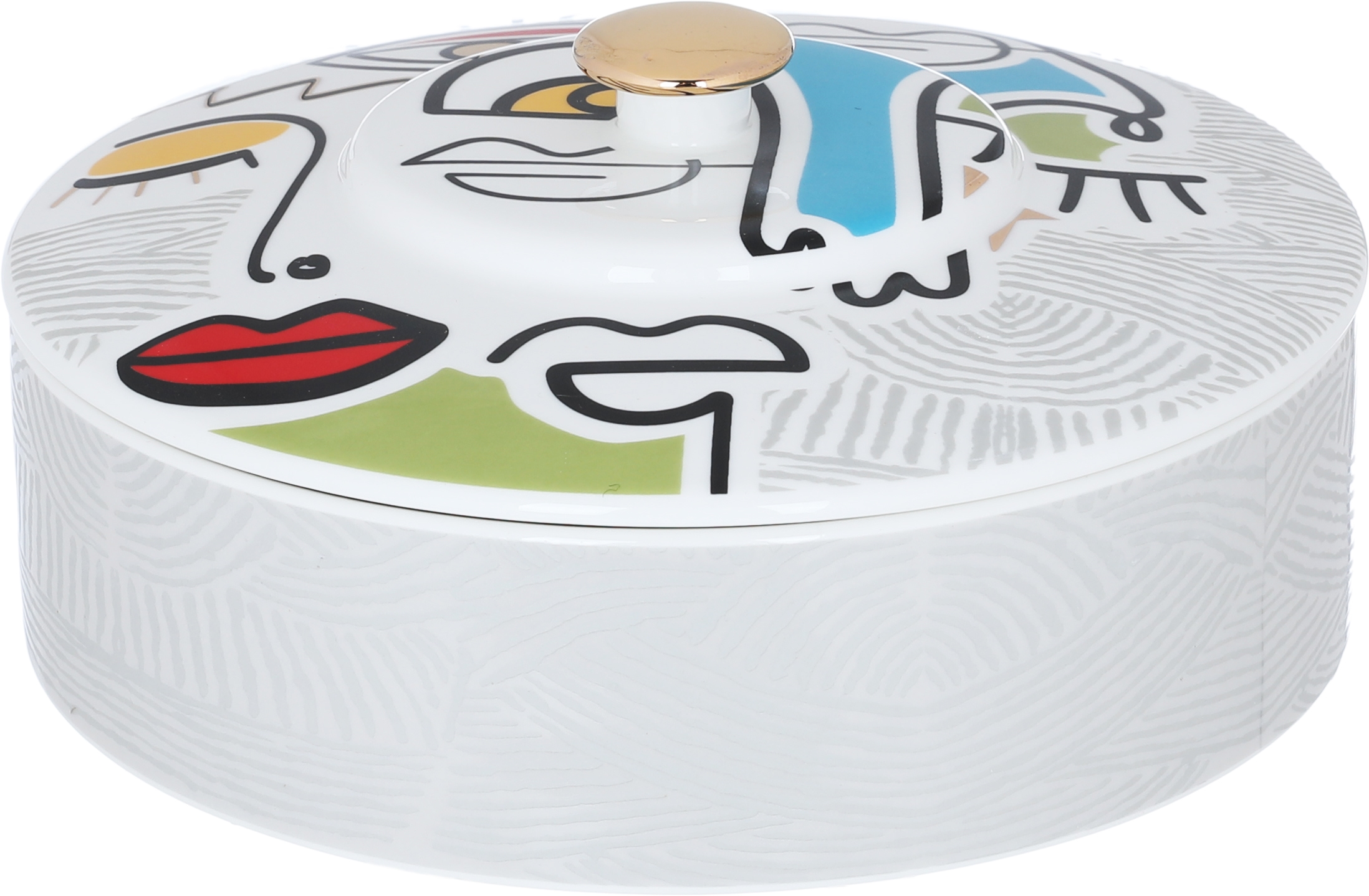 Al Saif Gallery Saheel Porcelain Serving Tray, 18 x 18 x 7.6 cm, Round with Lid, Medium, Gemini Pattern - White product image
