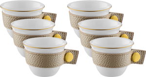 Al Saif Gallery Saudi coffee cups set, porcelain, gold leather strap, 6 pieces - white product image