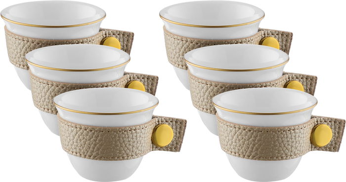طقم فناجين قهوة سعودية السيف غاليري، بورسلان، حزام جلد ذهبي، 6 قطع - أبيض product image 1