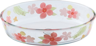 AlSaif Gallery Glass Oven Tray, 26 x 18 x 6 cm, 1.6 L, Rose Pattern - Clear Pink product image 2
