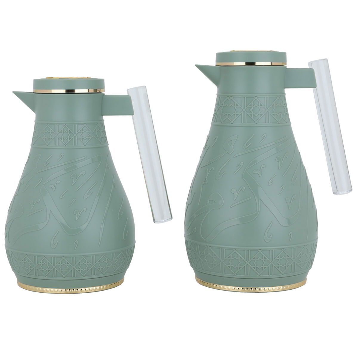Al Saif Gallery Karam thermos set, 1/0.65 liter, Islamic pattern, thermal glass inner shell, plastic outer shell - green product image 3