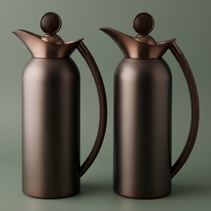Al Saif Gallery 2-piece 1/2 liter thermos set, tempered glass inner container, wooden handle, plunger - matte brass product image
