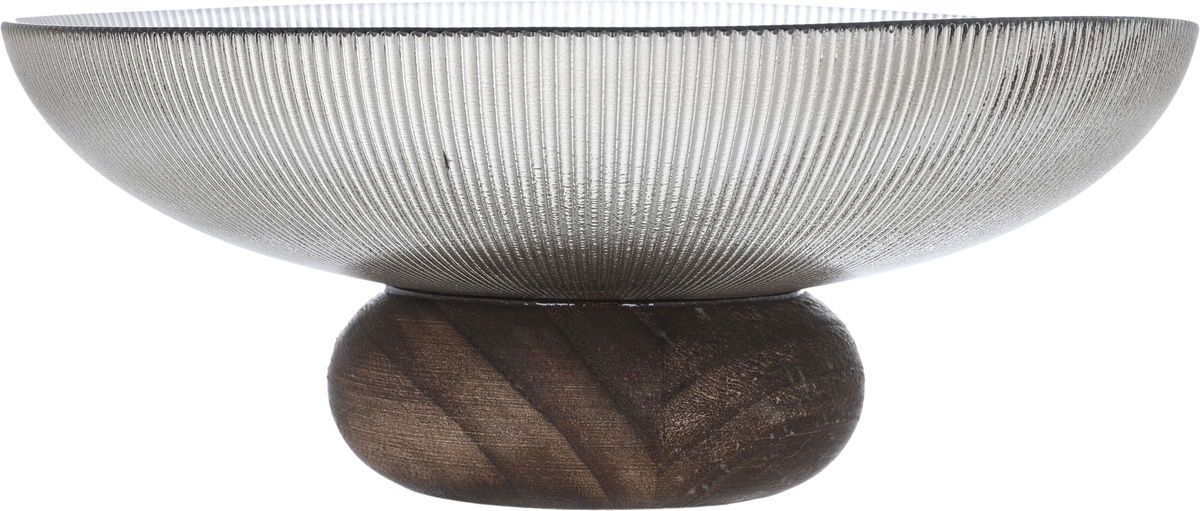 Al Saif Gallery Glass Dessert Dish, 15.5 X 15.5 X 5 Cm, With Wooden Base - Brown product image