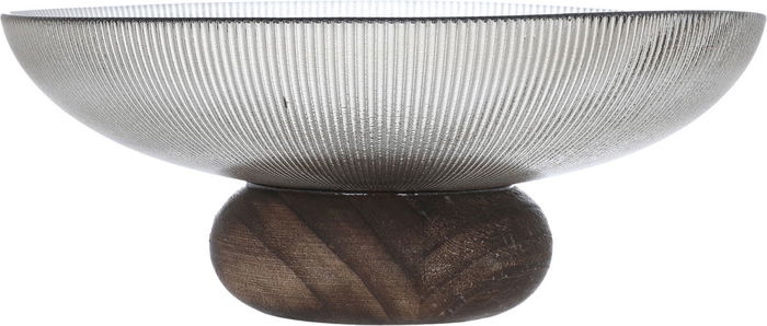 Al Saif Gallery Glass Dessert Dish, 15.5 X 15.5 X 5 Cm, With Wooden Base - Brown product image 1