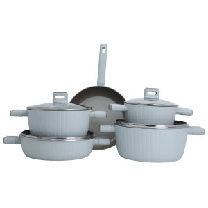 Robust aluminum cookware set with glass lid, 9 pieces - grey product image 2