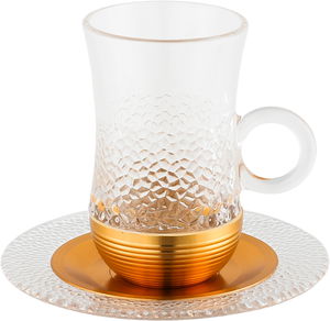 طقم بيالات زجاج أمبير، 120 مل، صحون، قاعدة ذهبي، 12 قطعة - شفاف ذهبي product image 2