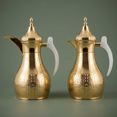 Al Saif Gallery Heila Thermos Set, 1.2/1.2 L, 2 Pieces, Steel Inner Case, Crystal Hand - Gold product image 1