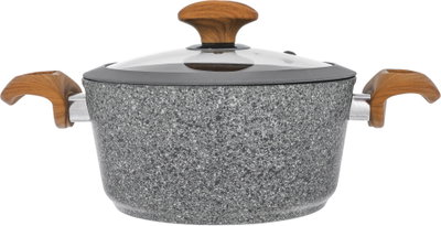 طقم قدور جرانيت فالز، 9 قطع، يد خشبي، بغطاء زجاج - رمادي فاتح product image 3