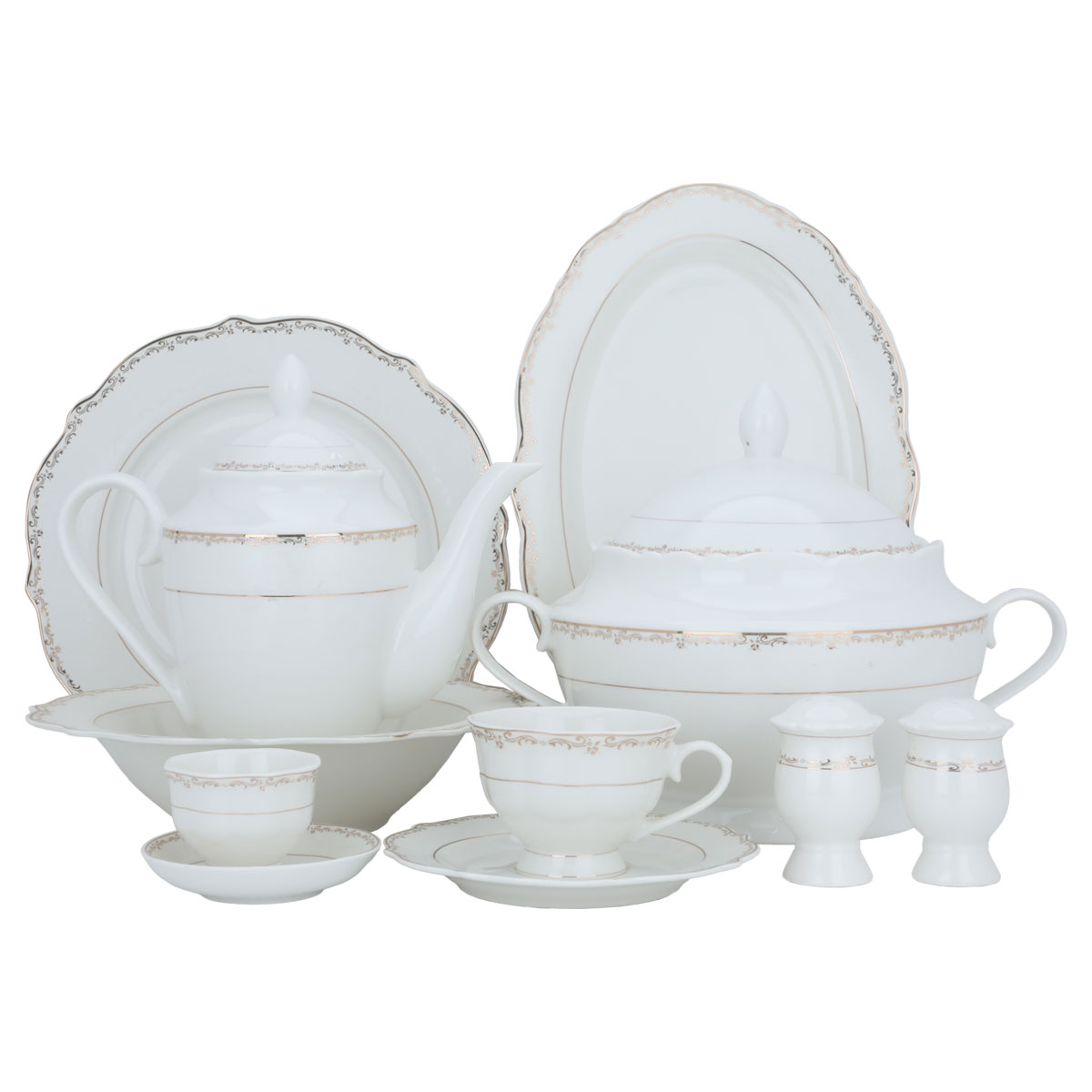 Al Saif Gallery Porcelain Dining Set, 65 Pieces - Golden White product image 1
