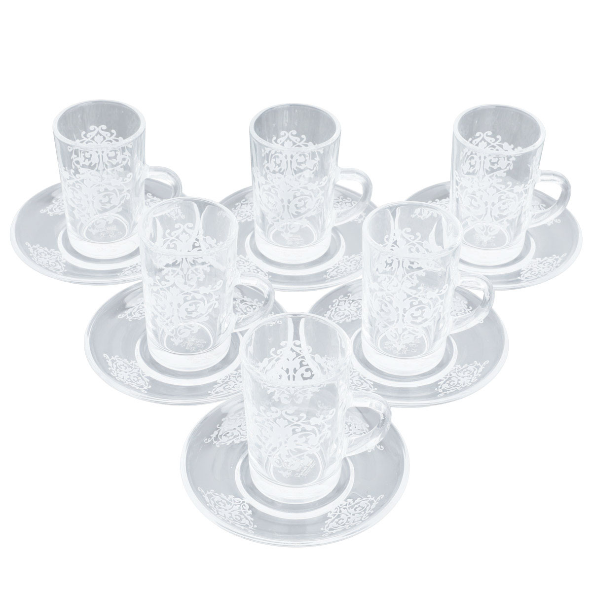 Al Saif Gallery glass jars and saucer set, 12 pieces, engraved white - transparent product image