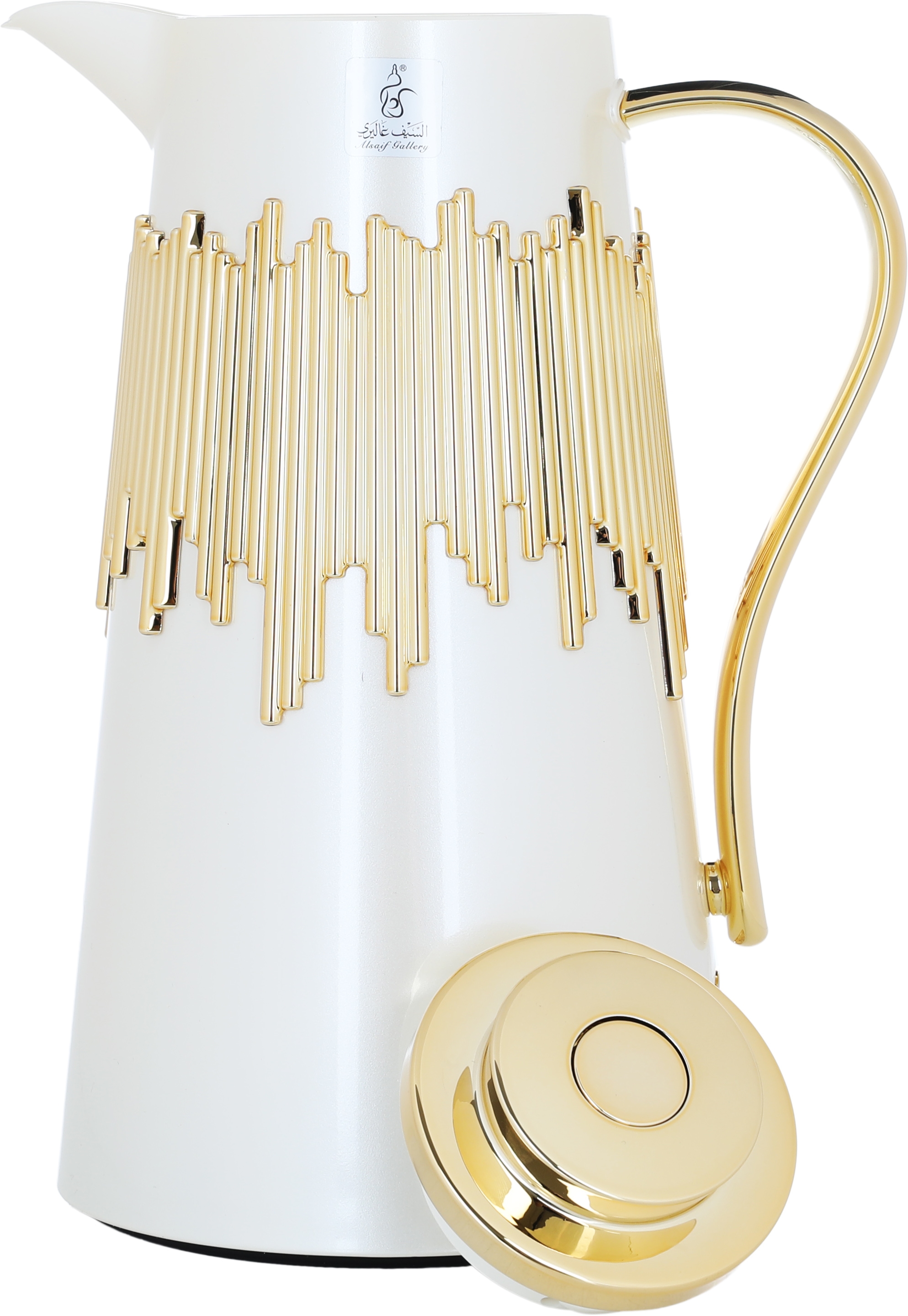Al Saif Gallery Ibtihal thermos set, 1 liter, 2 pieces, thermal glass inner shell, steel outer shell - golden white product image 4