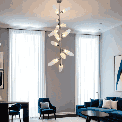Modern aluminum and glass chandelier, G9 bulb base, 14 bulbs, 150 x 50 cm - Gold product image 3