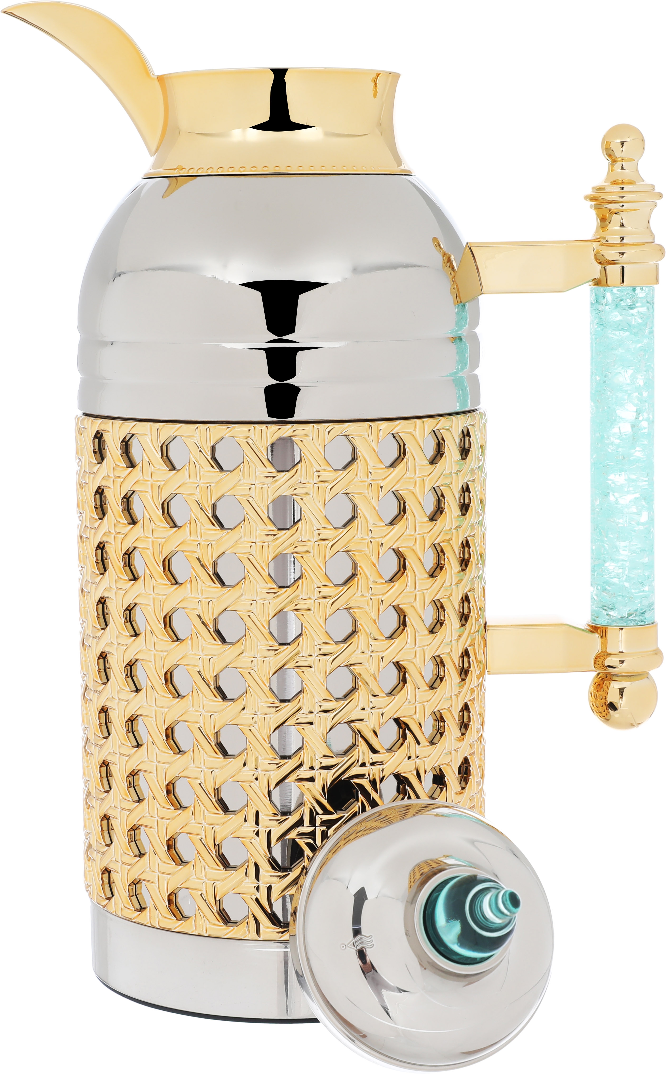 Al Saif Gallery Sarah thermos set, 1 liter, crystal handle, thermal glass inner case, steel outer case - silver product image 4