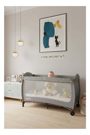 حظيرة لعب اطفال فان مومنت، 125×65 سم، مع ناموسية - رمادي product image 2