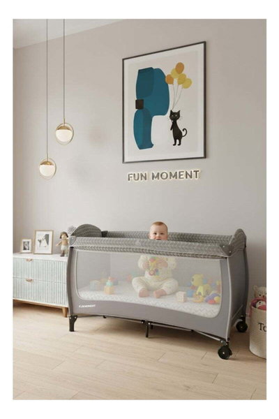 حظيرة لعب اطفال فان مومنت، 125×65 سم، مع ناموسية - رمادي product image 2