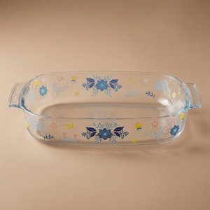 Al Saif Gallery Glass Oven Tray, 2.7 Liters, Floral Pattern, 34x22x6 cm - Clear product image