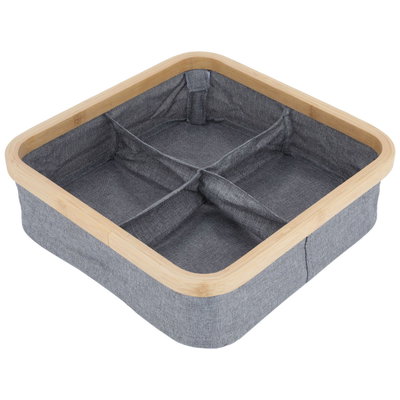 سلة تخزين خشب و قماش السيف غاليري، 30x30x9 سم، 4 خانات - رمادي product image 2