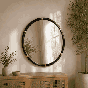 مراية دائرية زجاج، 100×100 سم، اطار معدن - اسود product image