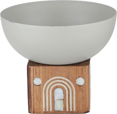 وعاء تقديم ستانلس استيل السيف غاليري، 10×12×12 سم، قاعدة خشب - رمادي خشبي product image 1