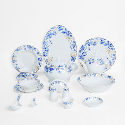 طقم سفرة بورسلان نقش أزرق السيف غاليري، 65 قطعة، دائري - أبيض product image 1