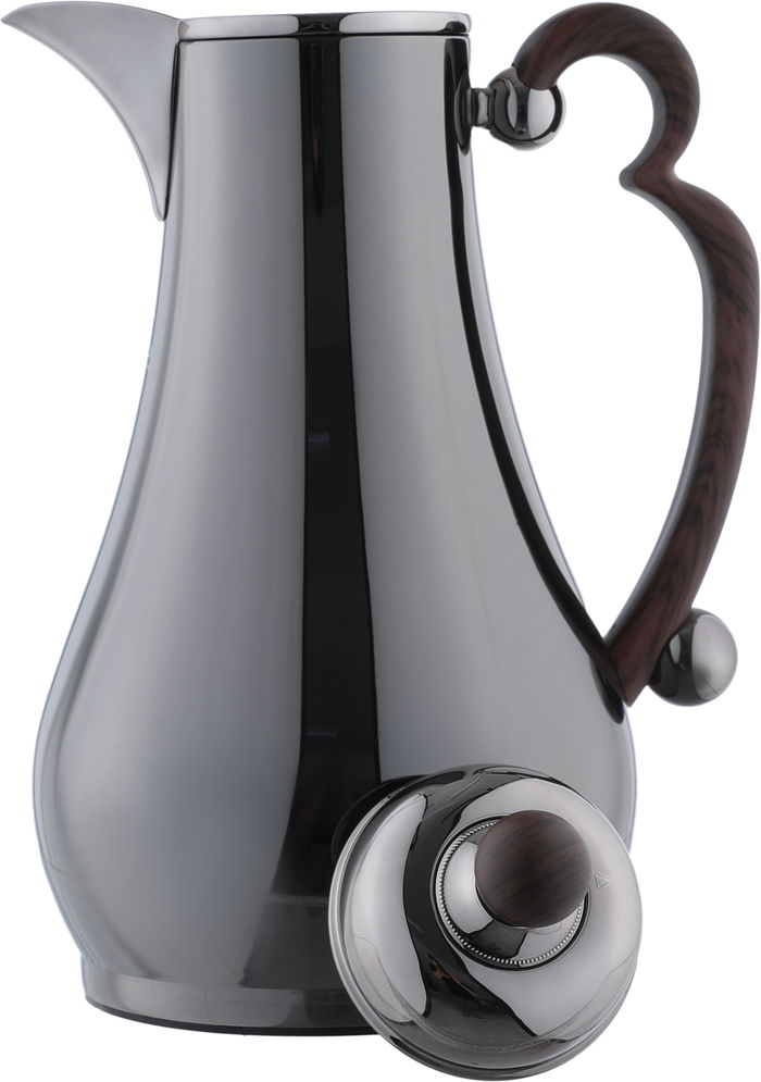 Alsaif Gallery Al-Asalah Thermos Set, 1/1 liter, glass interior, stainless steel exterior, dark wooden handle, press - glossy black product image 9