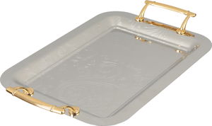 Al Saif Gallery Stainless Steel Serving Tray Set, 3 Pieces, Gold Handle - Silver Gold product image 2