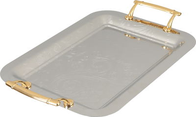 Al Saif Gallery Stainless Steel Serving Tray Set, 3 Pieces, Gold Handle - Silver Gold product image 2