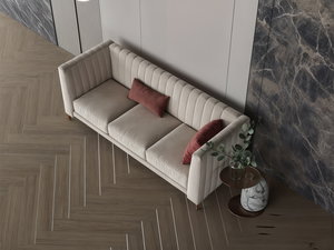 Modern Swedish wood sofa, 210x82x46 cm, chenille velvet fabric - light beige product image 2