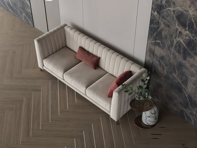 Modern Swedish wood sofa, 210x82x46 cm, chenille velvet fabric - light beige product image 2