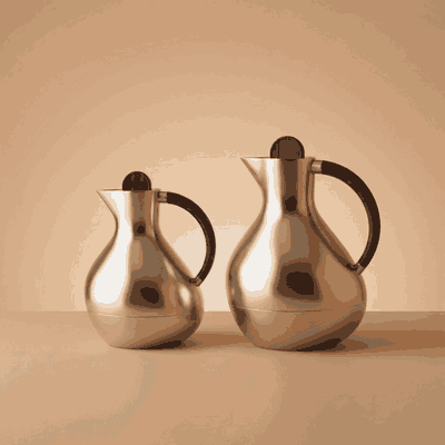 Al Saif Gallery Layal Thermos Set, 0.6/0.9 Liter, 2 Pieces, Glass Interior, Plastic Exterior, Wooden Handle, Push Button - Wooden Silver product image 1