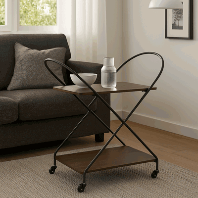 Metal And Wood Food Serving Trolley, 72×40×78 Cm, 2 Shelves, 360 Swivel Casters - Cafe product image 2