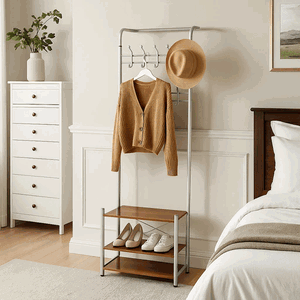 علاقة ملابس مودرن معدن، 190×64×30 سم، 3 رفوف خشب ام دي اف - ابيض خشب ام دي افي product image