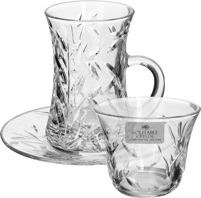 طقم تقديم شاي وقهوة زجاج سوليتير كريستال، 18 قطعة - شفاف product image 1