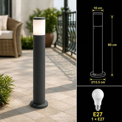 Outdoor lighting pole made of durable resin plastic, E27 bulb base, 80 x 15.5 cm - Black product image 2